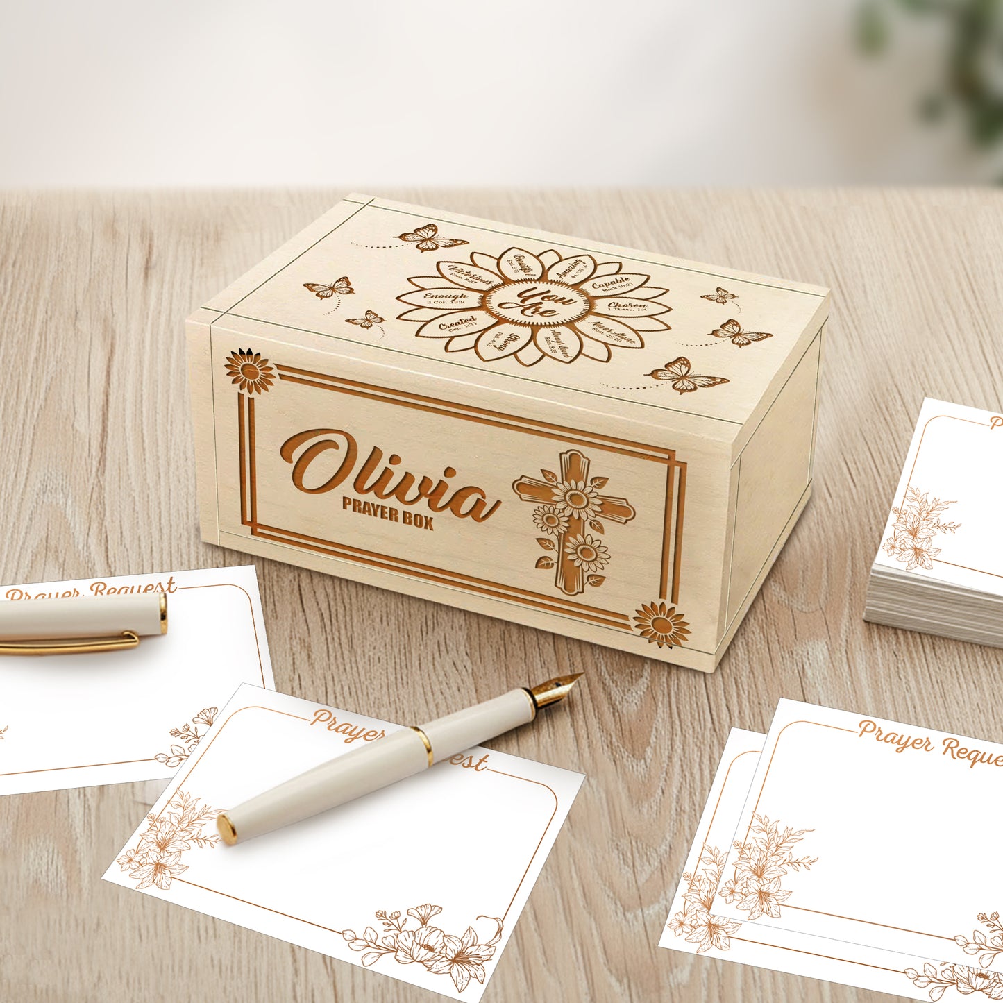 Netecom Personalized Mom Prayer Box with Custom Names on Box and Wooden Cross, 100 Prayer Request Cards, Christian Faith Keepsake Gift for Daily Devotion and Reflection