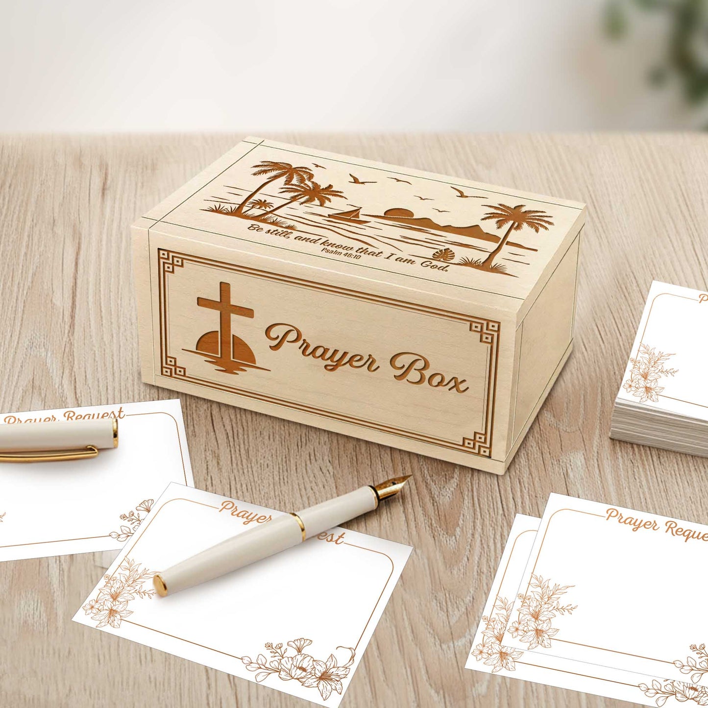 Netecom Personalized Wooden Prayer Box with Prayer Request Cards & Custom Name Handheld Cross – Faith Reflection Gift for Daily Prayer & Spiritual Support