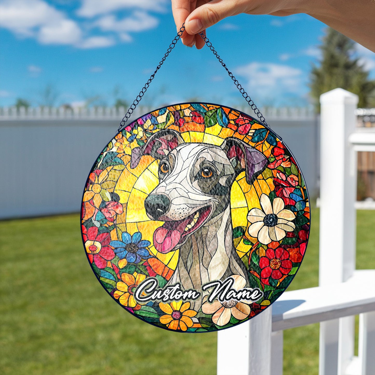 Netecom Custom Whippet Dog Stained Glass Ornament, Personalized Pet Memorial Sun Catcher, Pet Loss Remembrance Gift, Christmas Decoration