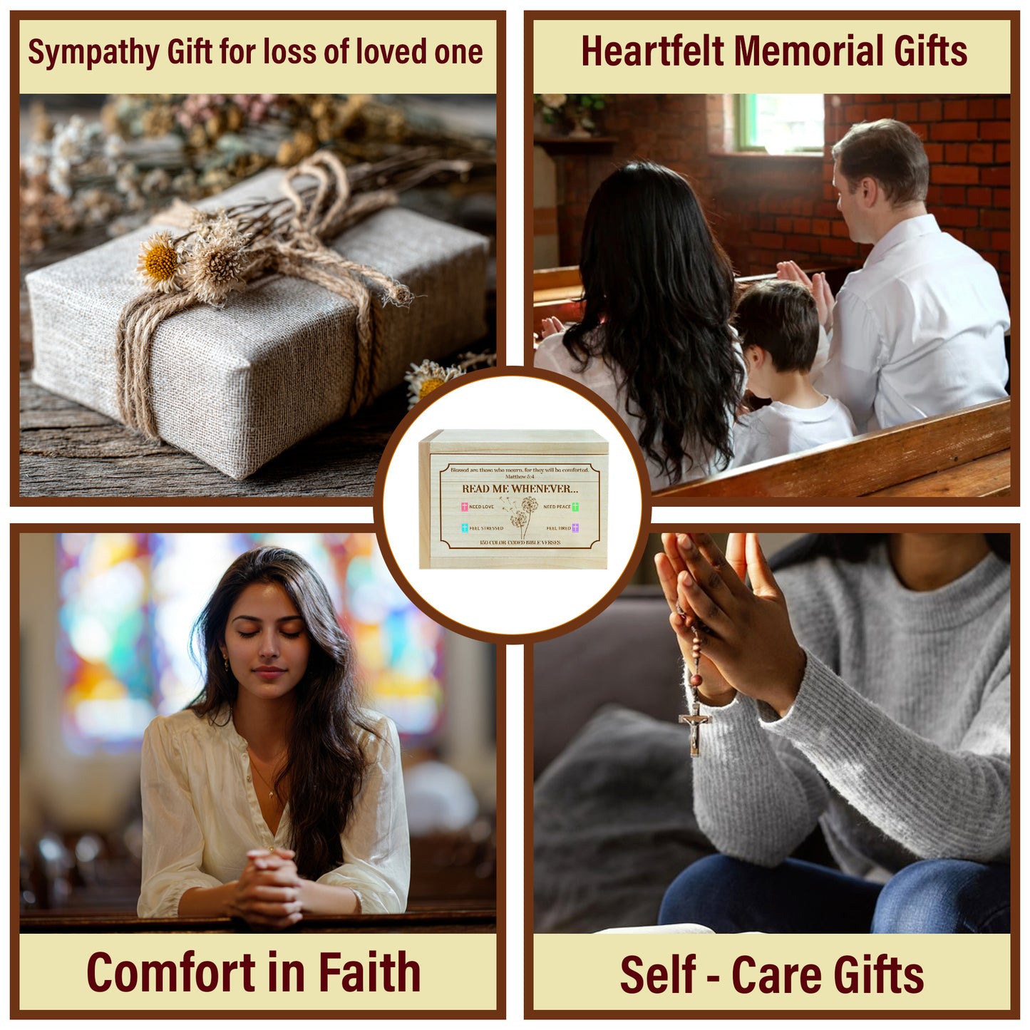 Netecom Memorial Bible Verse Box with Prayer Cross, Memorial Gift of Comfort and Remembrance for Loss of Loved One or Pets, 150 Upgrade Bible Verse Cards Box Set for Emotions and Feelings