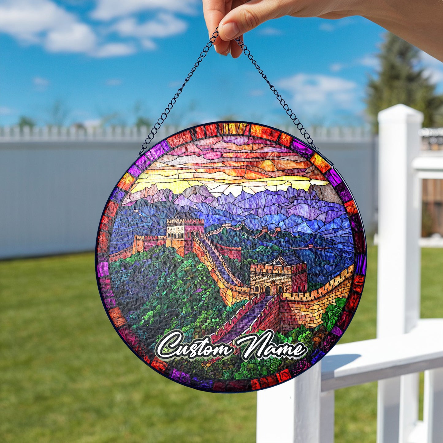 Netecom Great Wall of China Sun Catcher – Personalized Stained Glass Ornament, Travel Keepsake & Cultural Home Decoration