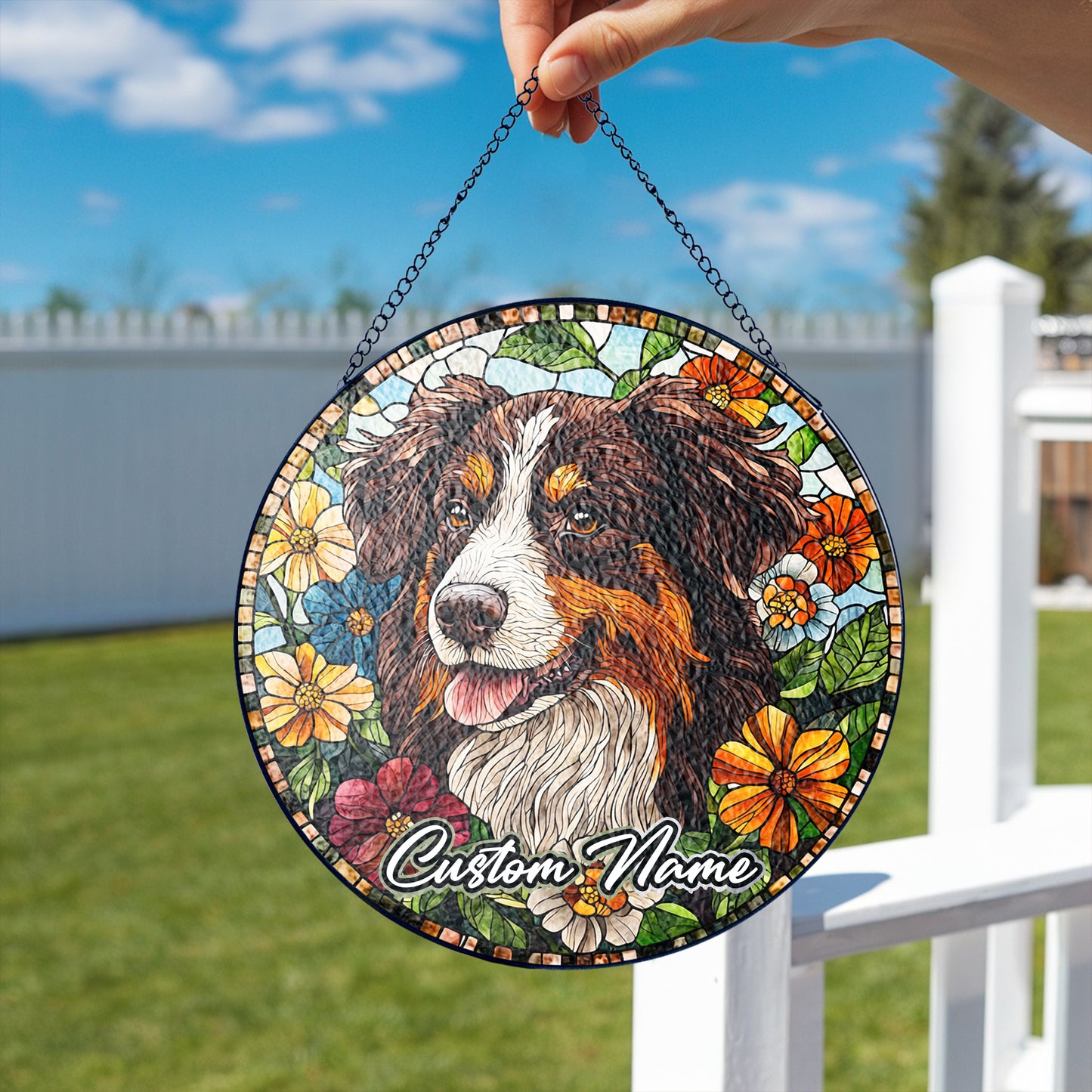 Netecom Custom Australian Shepherd Dog Ornament, Personalized Memorial Suncatcher, Pet Loss Sympathy Gift, Christmas Decoration
