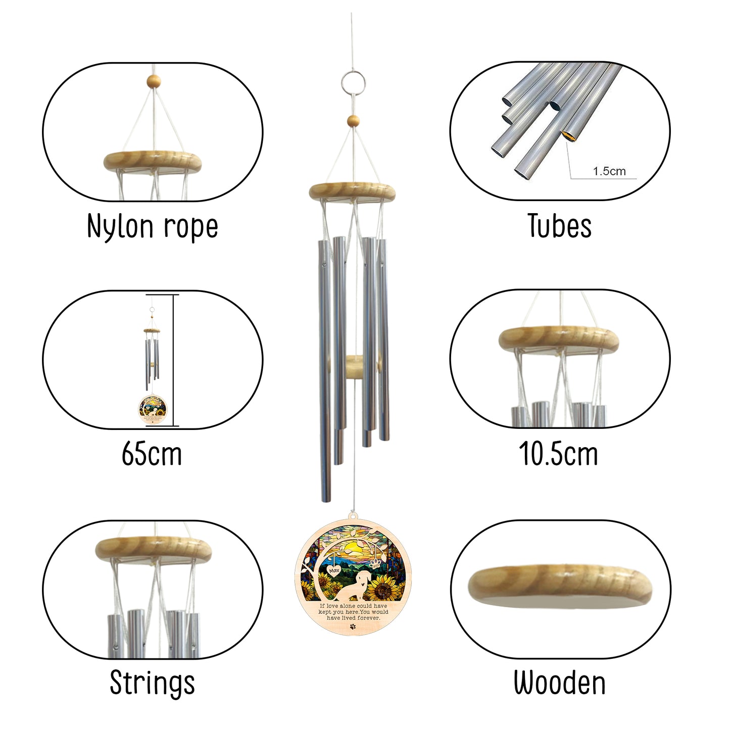 Netecom Dachshund Dog Wind Chimes Memorial, Personalized Pet Memorial Wind Chimes for Dogs Suncatcher, Dog Loss Memorial Ornament, Sympathy Wind Chimes Outside Garden Decor, Loss of Pet Remembrance Gift