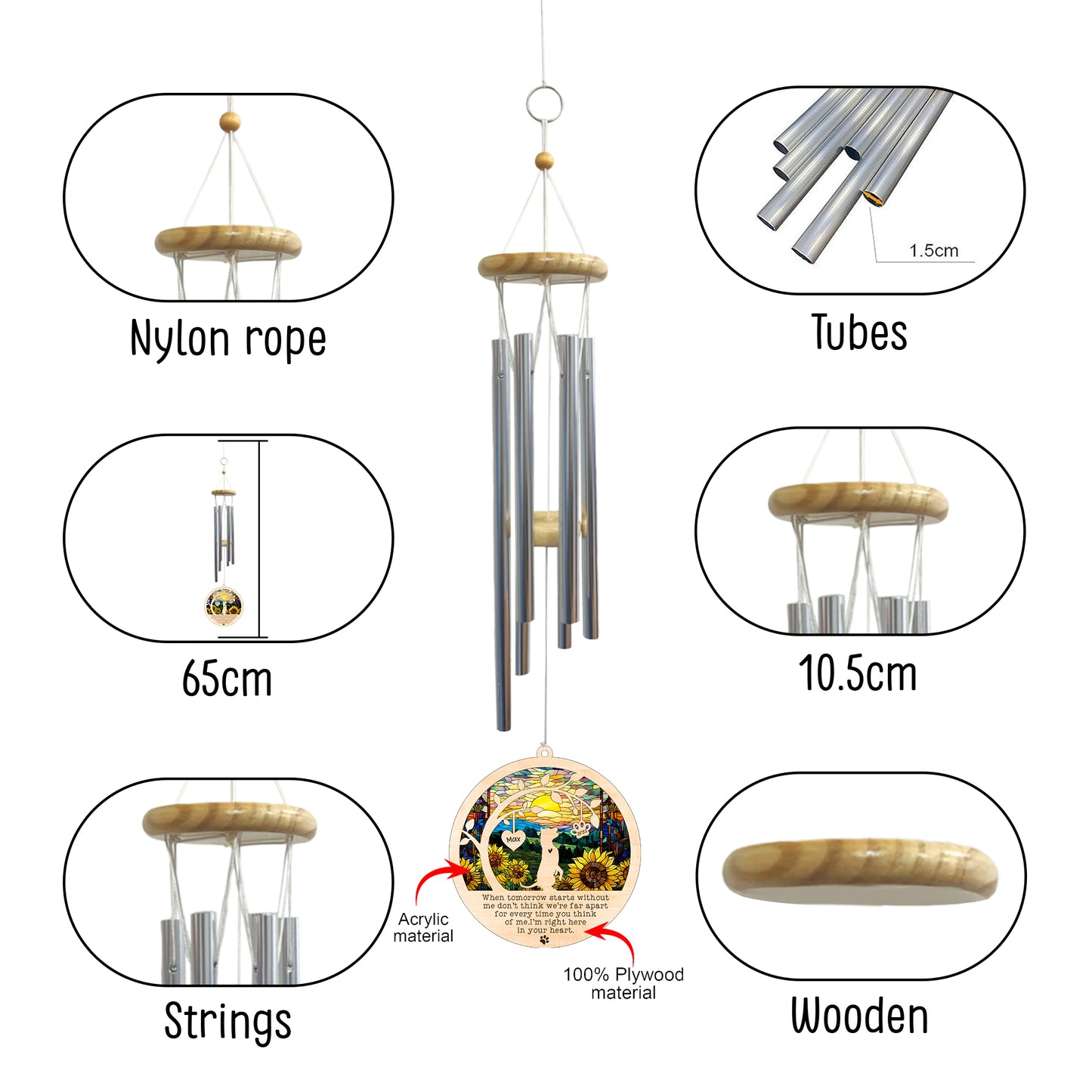 Netecom American Staffordshire Terrier Dog Wind Chimes Memorial, Personalized Pet Memorial for Dogs Suncatcher, Dog Loss Memorial Sympathy Windchime Outside Garden Decor, Loss of Pet Remembrance Gift