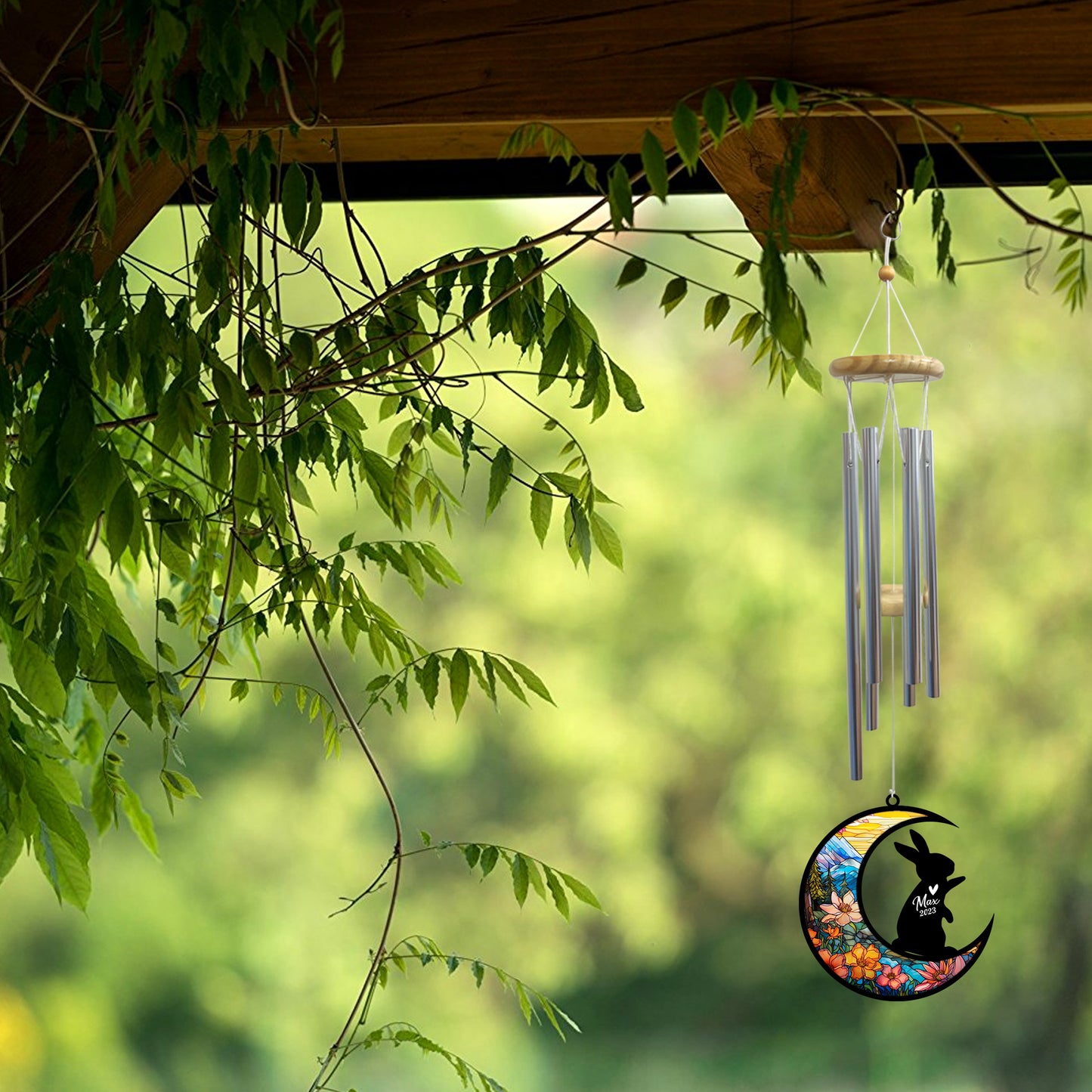 Netecom Rabbit Wind Chimes Memorial, Personalized Pet Memorial Windchime for Rabbits Suncatcher, Bunny Loss Memorial Ornament, Loss of Pet Remembrance Gift, Sympathy Pet Wind Chimes Outdoor Garden