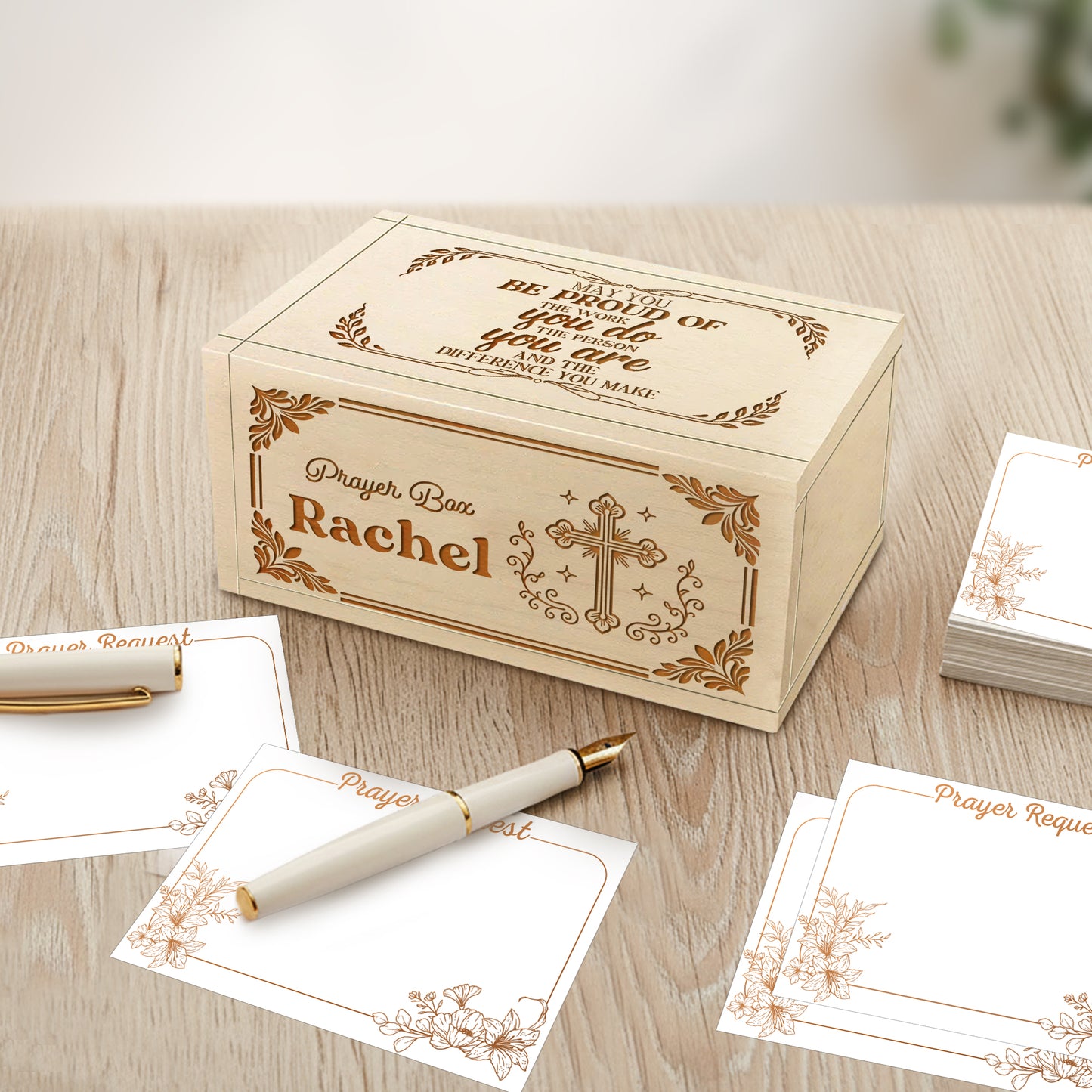 Netecom Personalized Prayer Box Appreciation – 150 Prayer Cards with Custom Name Engraved on Box and Wooden Cross, Thoughtful Christian Gift for Gratitude Faith Reflection
