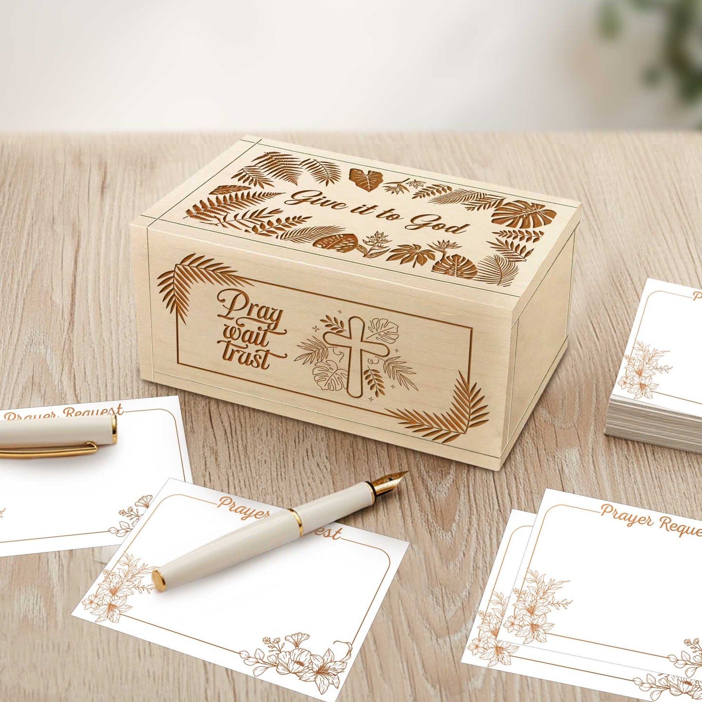 Netecom Personalized Prayer Box with Custom Name Handheld Cross, Wooden Faith Box with Prayer Request Cards