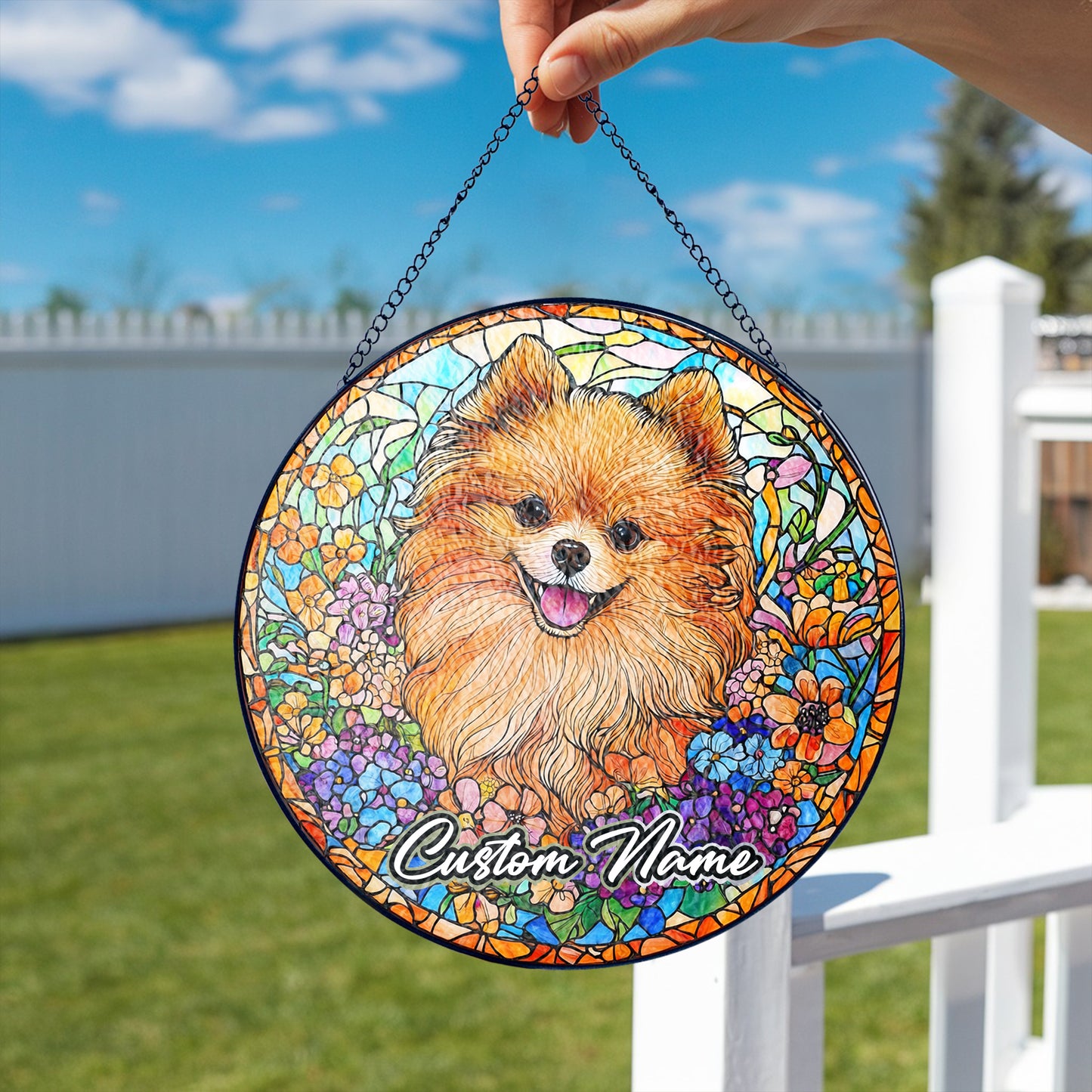 Netecom Personalized Pomeranian Dog Ornament, Custom Pet Memorial Suncatcher, Pet Loss Remembrance Gift, Christmas Decoration