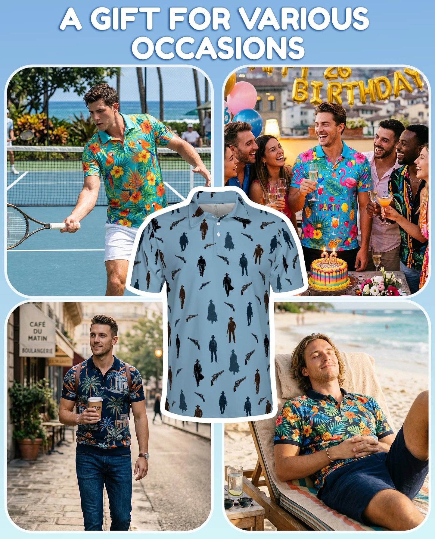 Cowboy Silhouette Pattern Polo Shirt for Men – Western Ranch Style | Netecom