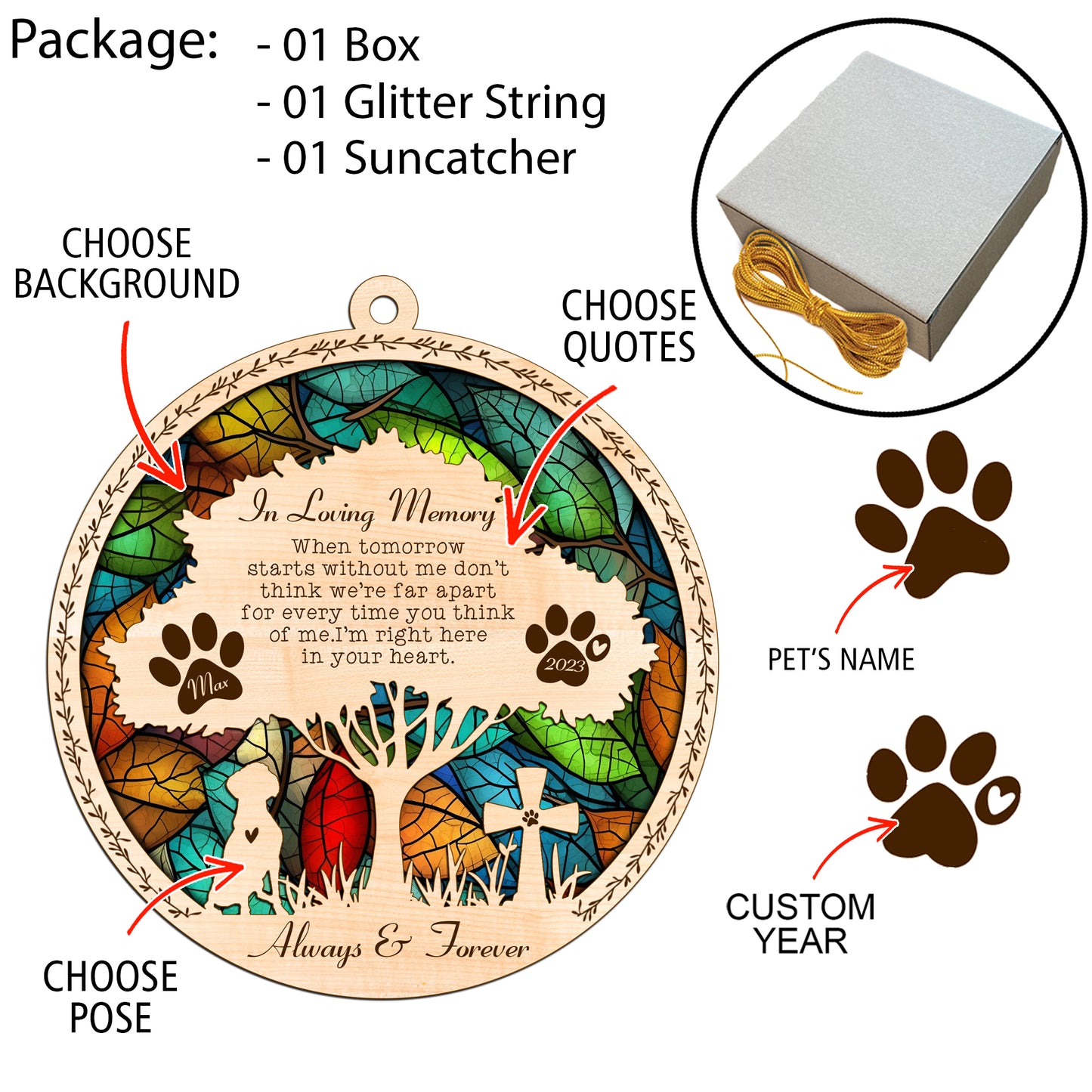 Netecom Personalized Boxer Memorial Suncatcher, Boxer Dog Memorial Gifts with Name Date, Pet Loss Light Catcher, Bereavement Gift Dog Memorial Ornament Loss of Pet Sympathy Gift for Dog Lovers