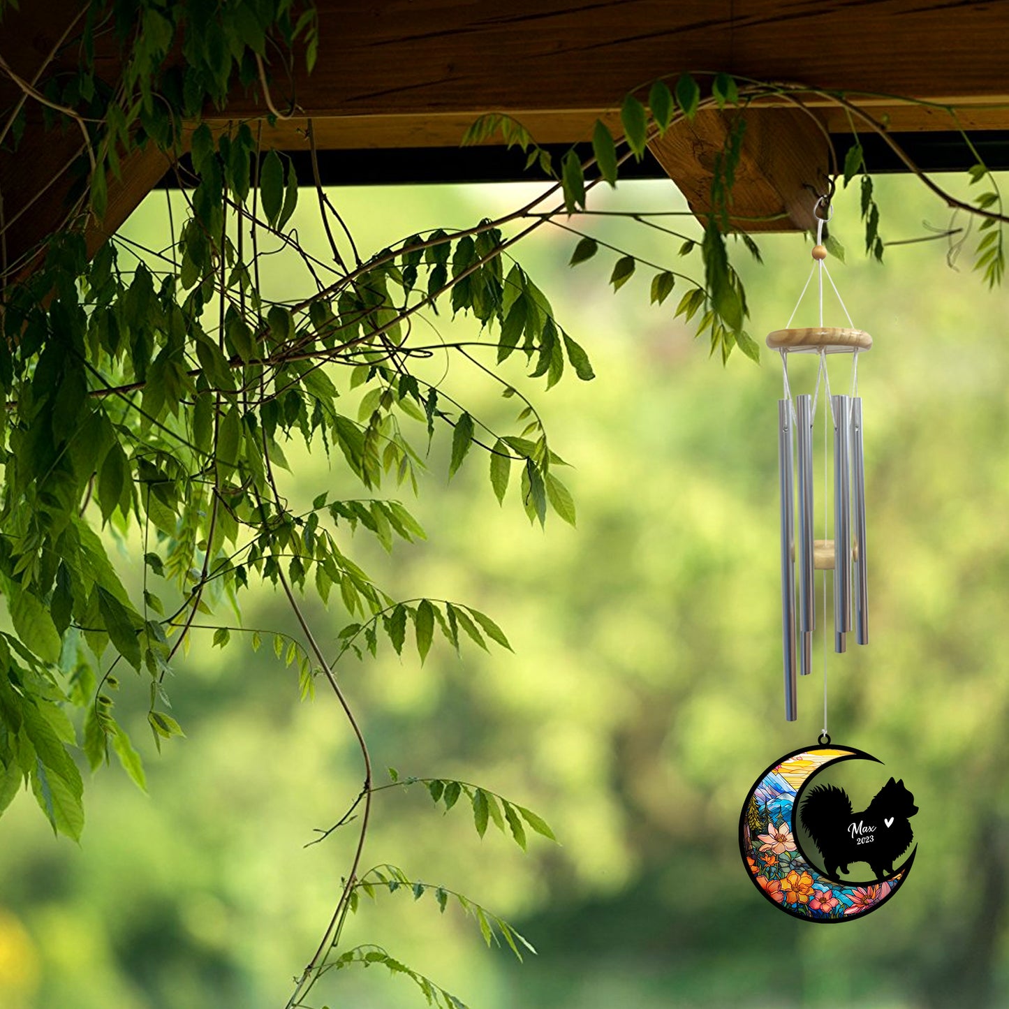 Netecom Pomeranian Dog Wind Chimes Memorial, Personalized Pet Memorial Windchime for Dogs Suncatcher, Dog Loss Memorial Ornament, Loss of Pet Remembrance Gift, Sympathy Pet Wind Chimes Outdoor Garden