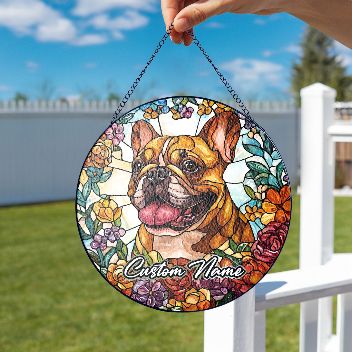 Netecom Personalized French Bulldog Ornament, Custom Memorial Suncatcher, Pet Loss Remembrance Gift, Christmas Decoration