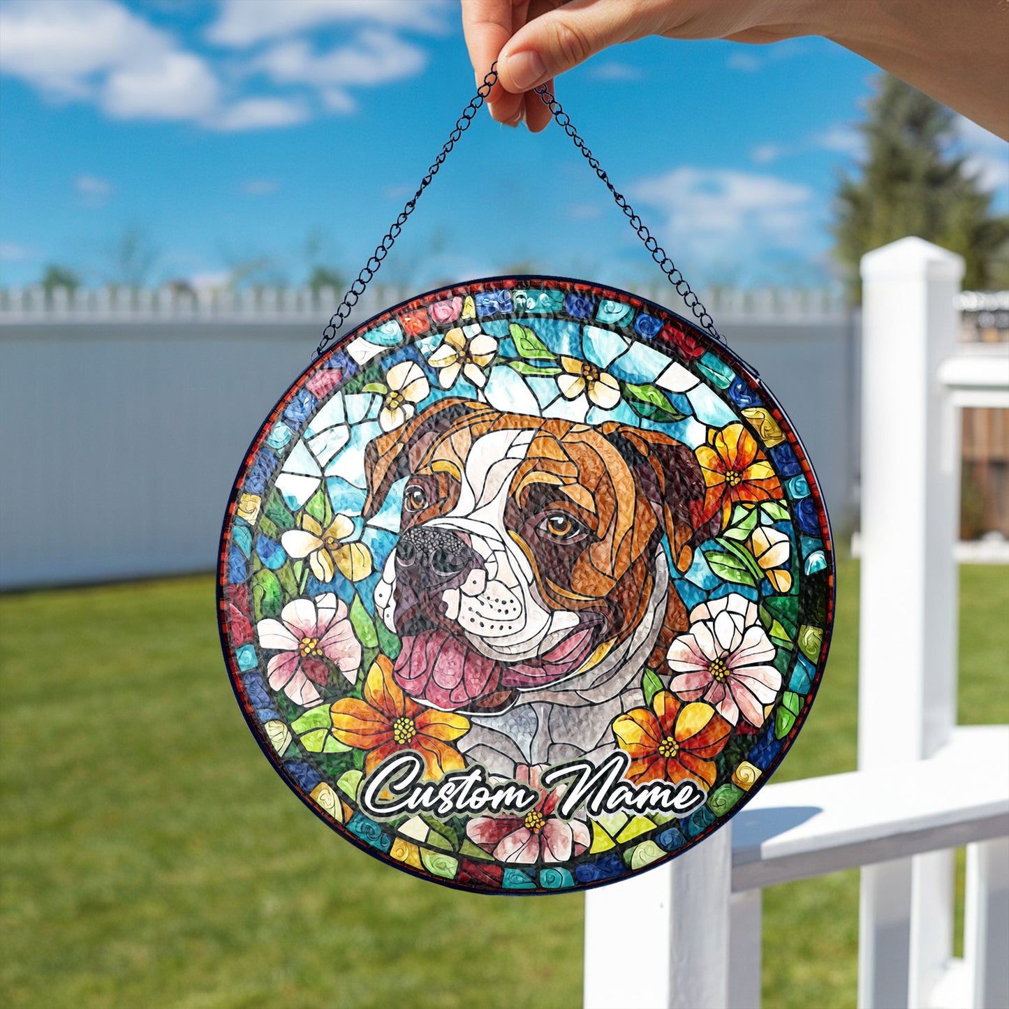Netecom Personalized Pitbull Dog Ornament, Custom Pet Memorial Suncatcher, Pet Loss Remembrance Gift, Christmas Decoration