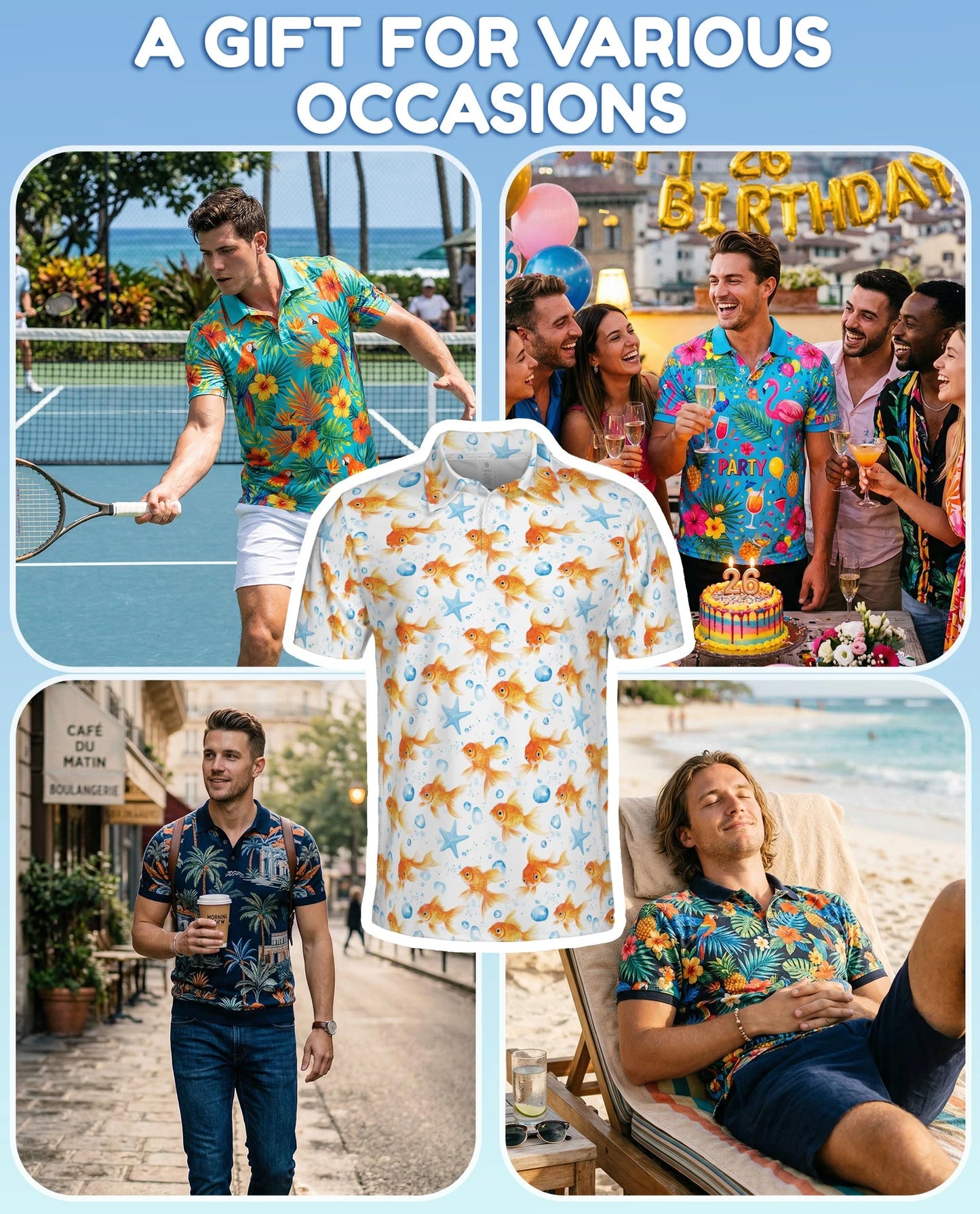 Goldfish Seamless Pattern Polo Shirt for Men – Elegant Aquarium Art | Netecom