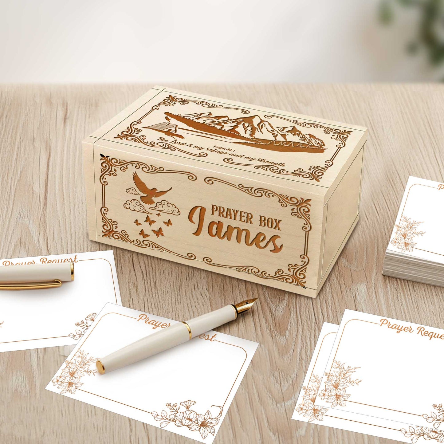Netecom Personalized Prayer Box Gift, Custom Name Cross and 100 Prayer Request Cards, Christian Faith Keepsake