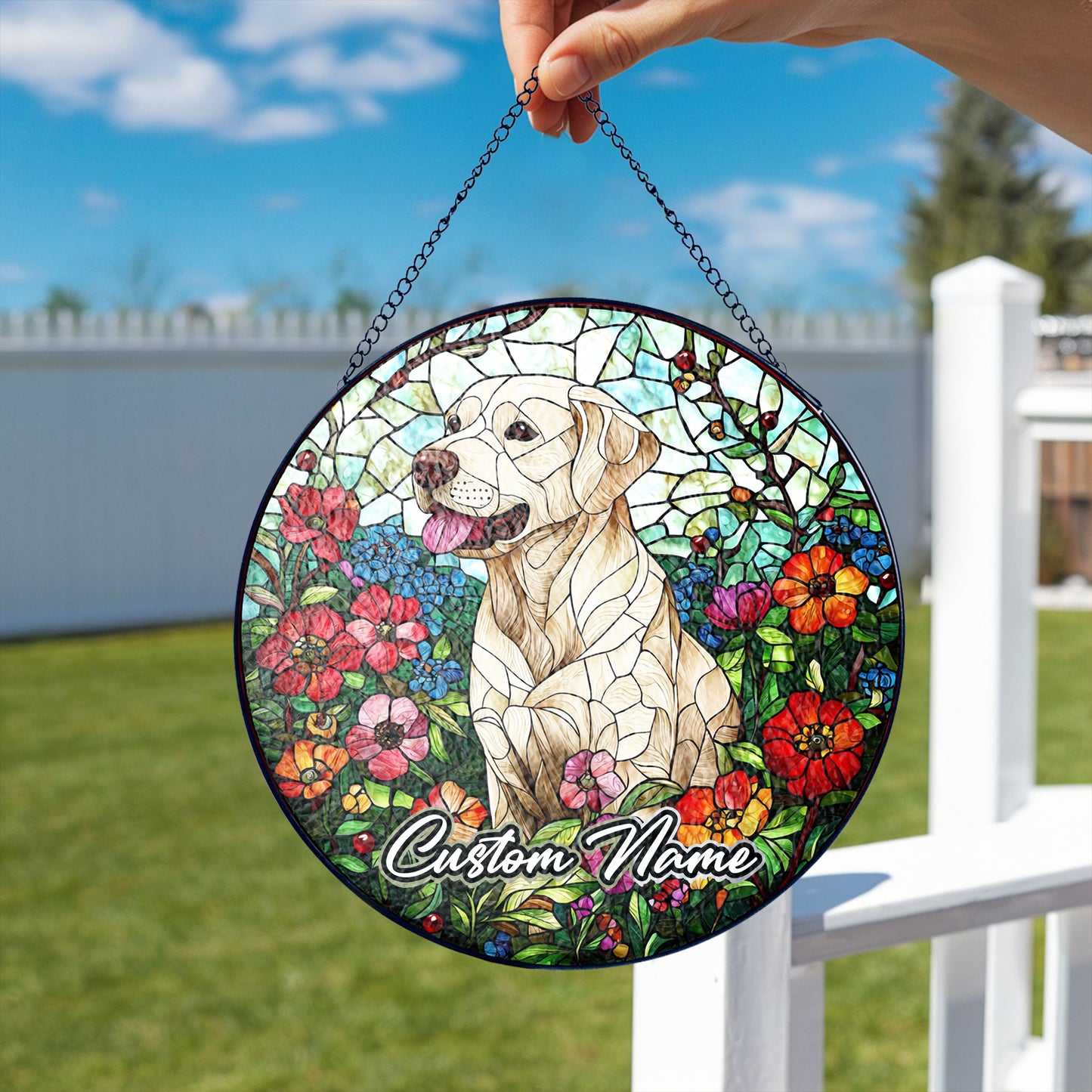 Netecom Custom Labrador Retriever Stained Glass Ornament, Personalized Pet Memorial Suncatcher, Pet Loss Sympathy Gift, Christmas Decoration