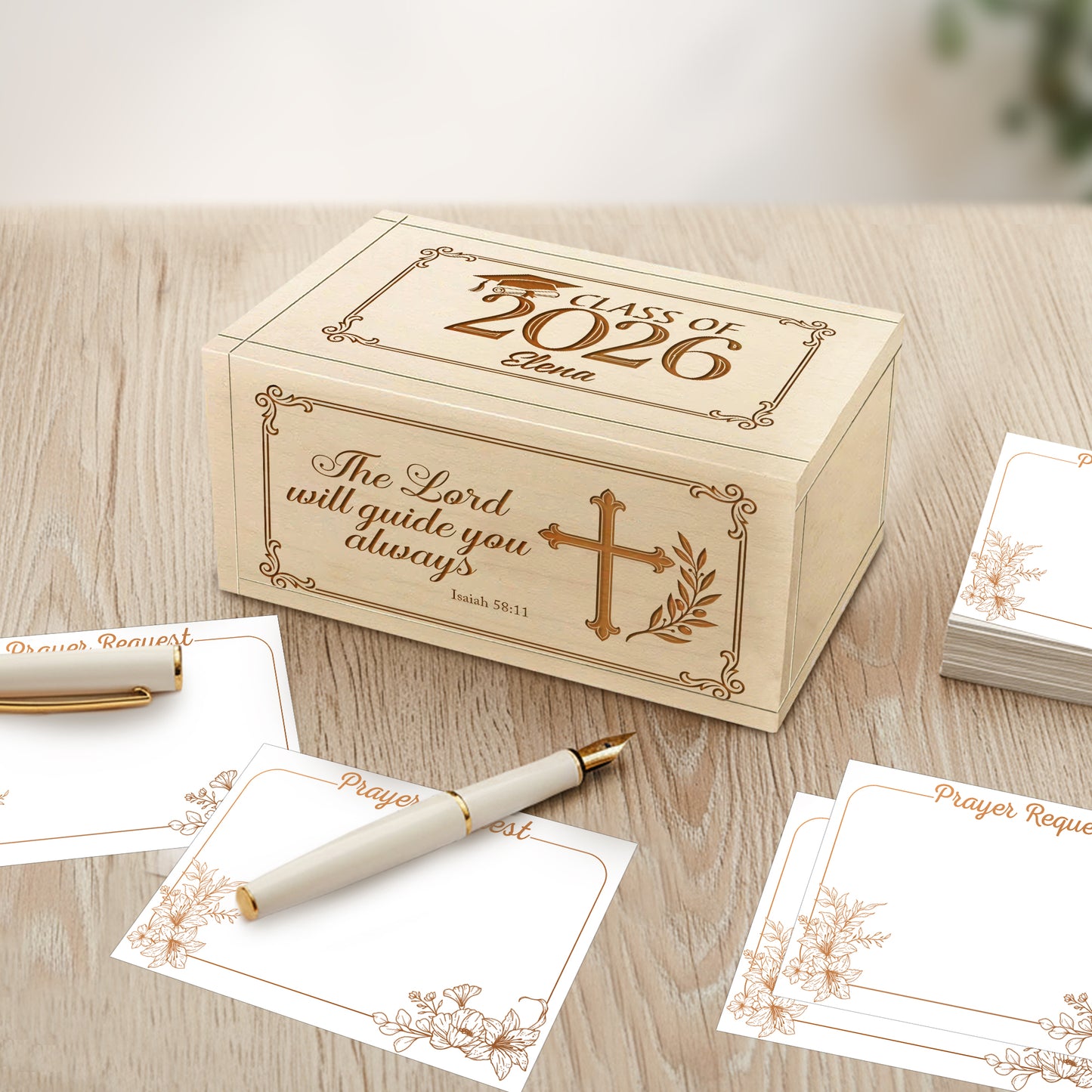 Netecom Custom Graduation Prayer Box with Name & Year on Box, Personalized Name on Cross, 100 Prayer Request Cards, Christian Faith Gift for Reflection