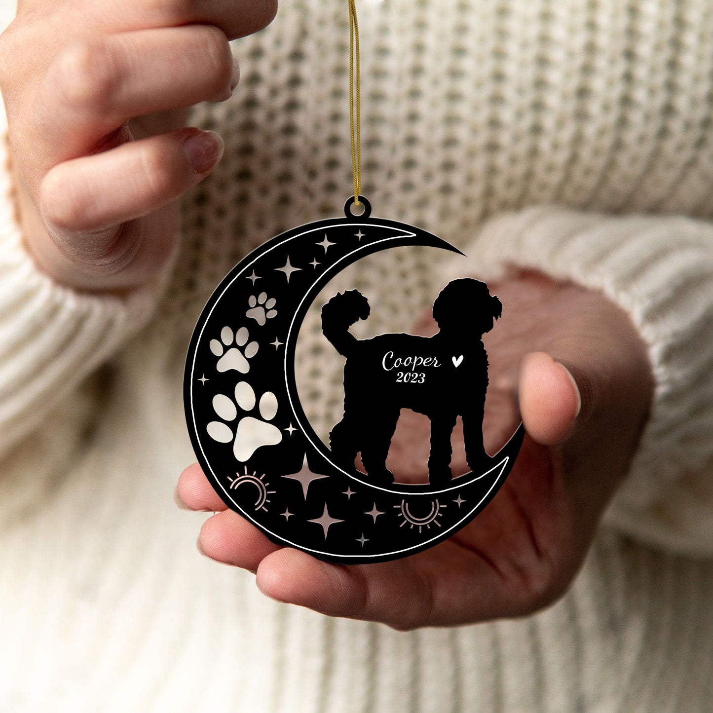 Netecom Labradoodle Dog Memorial Suncatcher, Personalized Labradoodle Ornament with Name Date, Dog Loss Sympathy Gift for Pet Loss Sun Catchers, Dog Grief Gift, Bereavement Gifts for Loss of Pet
