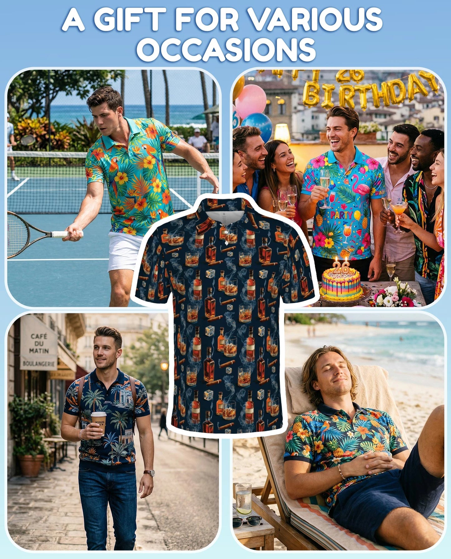 Whiskey and Cigar Pattern Polo Shirt for Men – Vintage Gentleman Style | Netecom