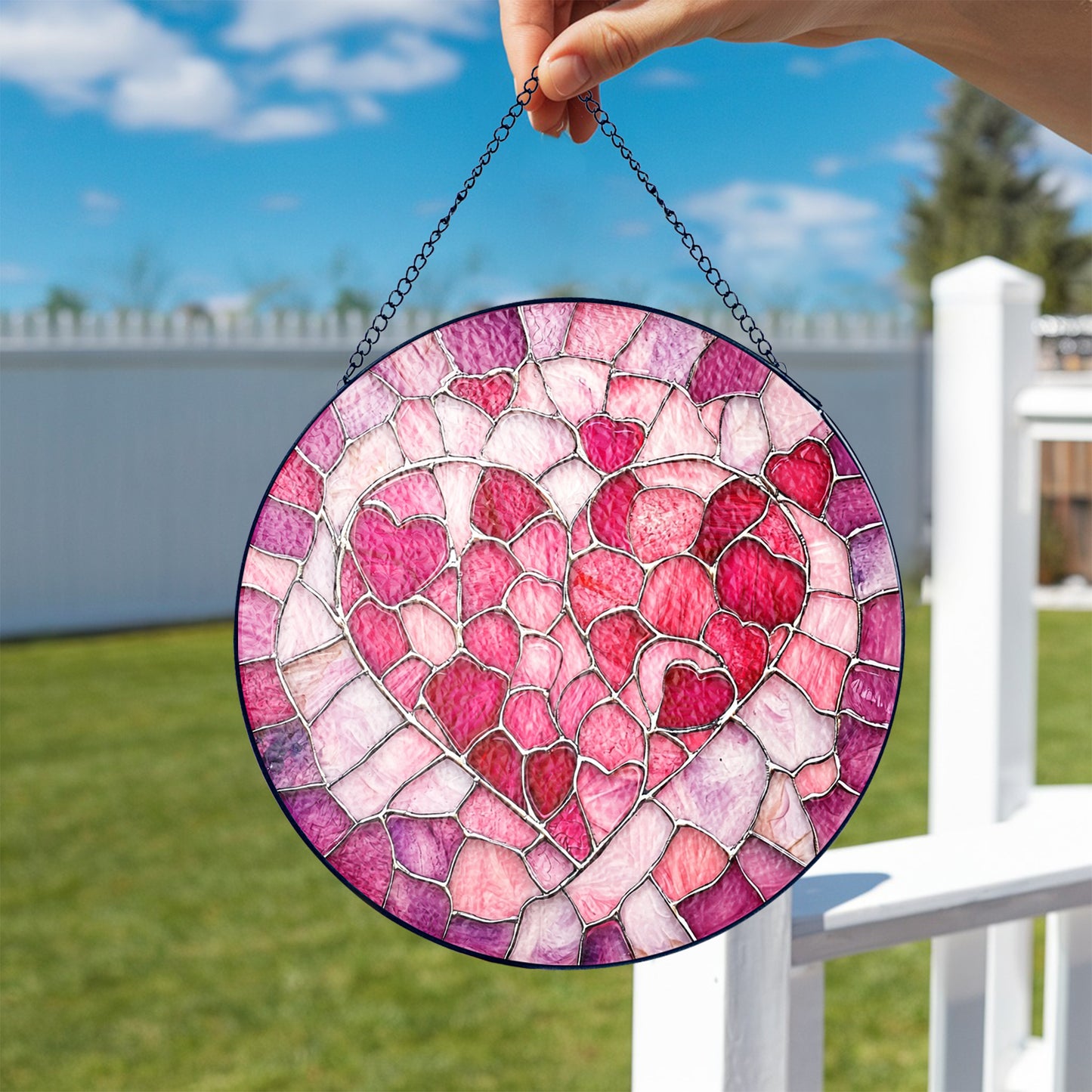 Netecom Valentine Heart Stained Glass Sun Catcher – Personalized Love Ornament, Custom Window Hanging, Romantic Gift