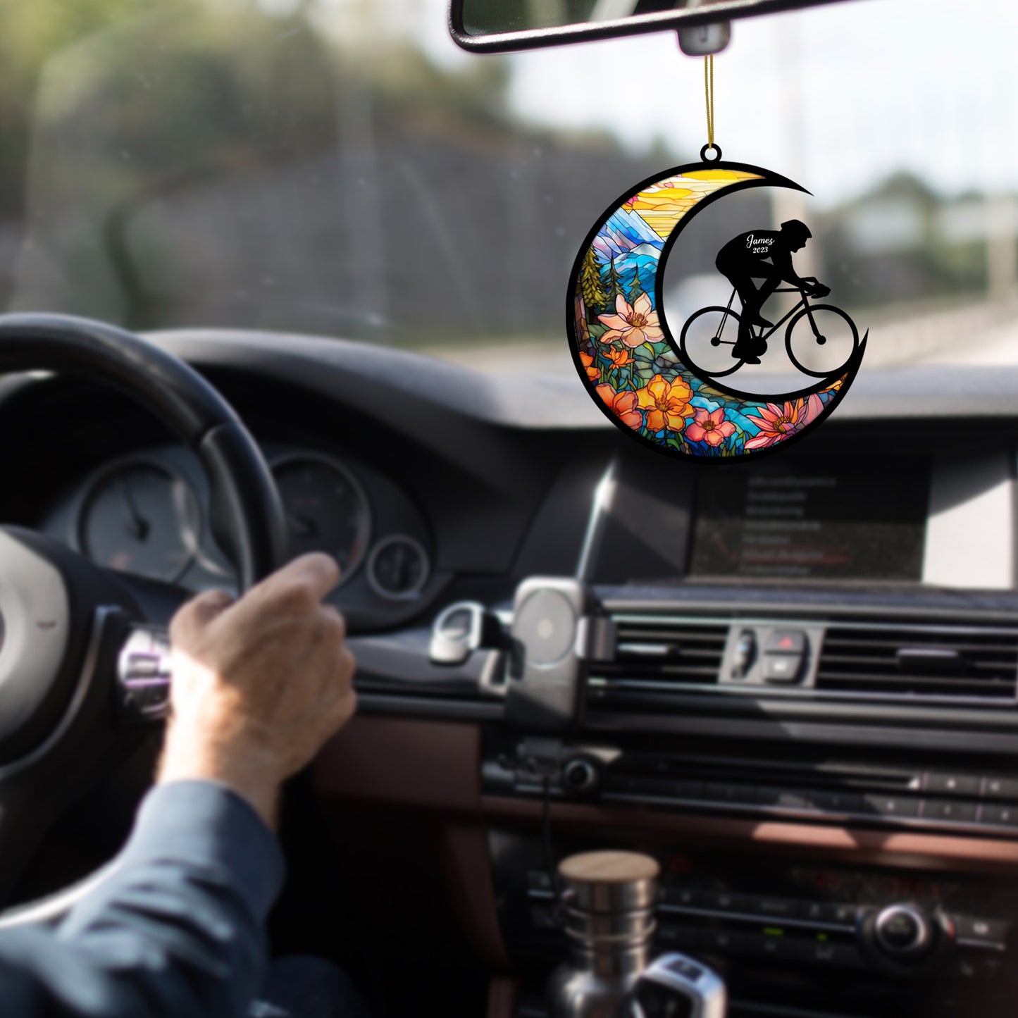 Netecom Personalized Cycling Suncatcher - Cycling Ornament for Christmas Tree 2025 - Cycling Christmas Pendant & Hanging Decoration for Car, Window, Home & Party - Cycling Lover Gift