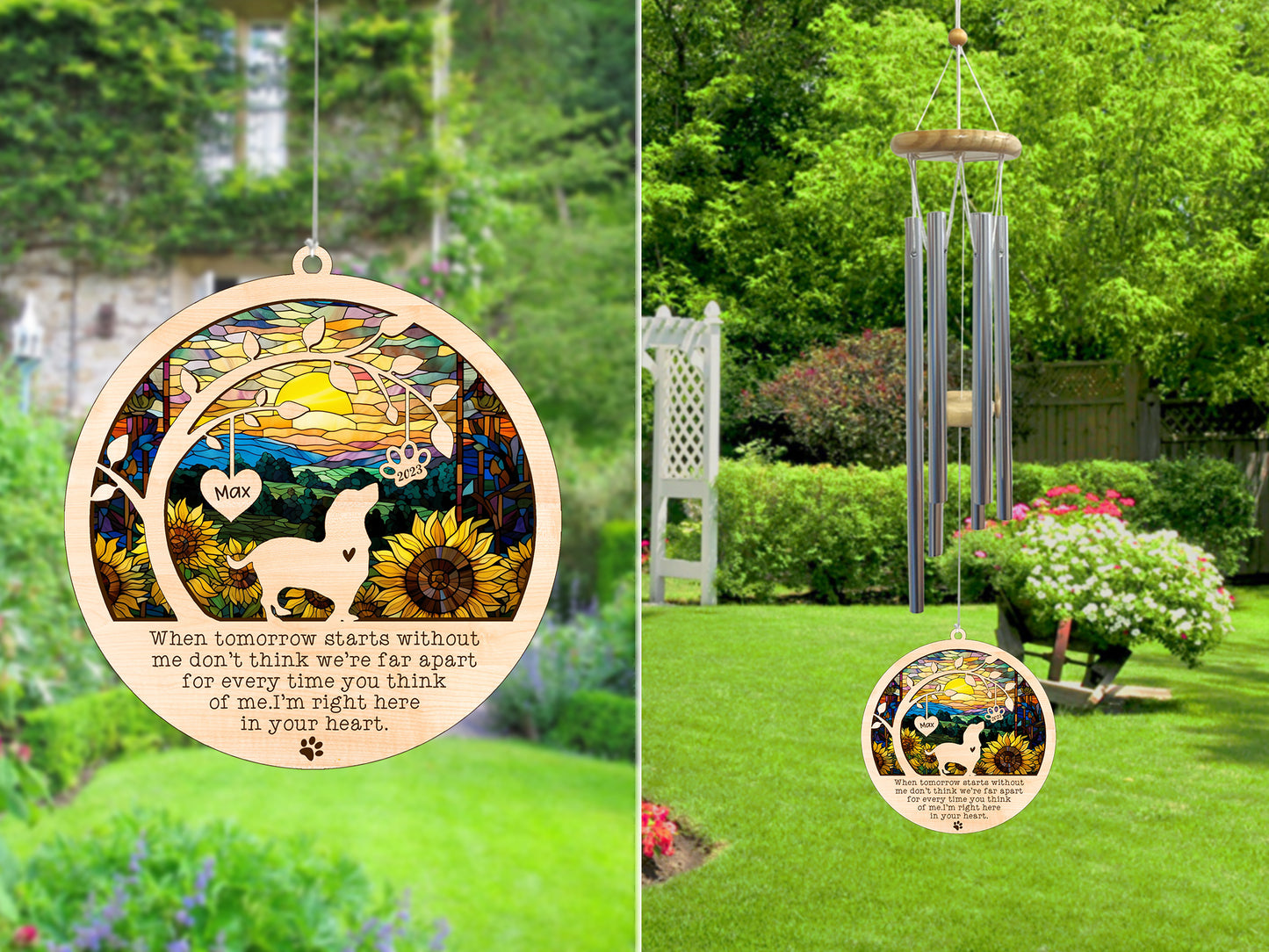 Netecom Basset Hound Dog Wind Chimes Memorial, Personalized Pet Memorial Wind Chimes for Dogs Suncatcher, Dog Loss Memorial Ornament, Sympathy Windchime Outside Garden Decor, Loss of Pet Remembrance Gift