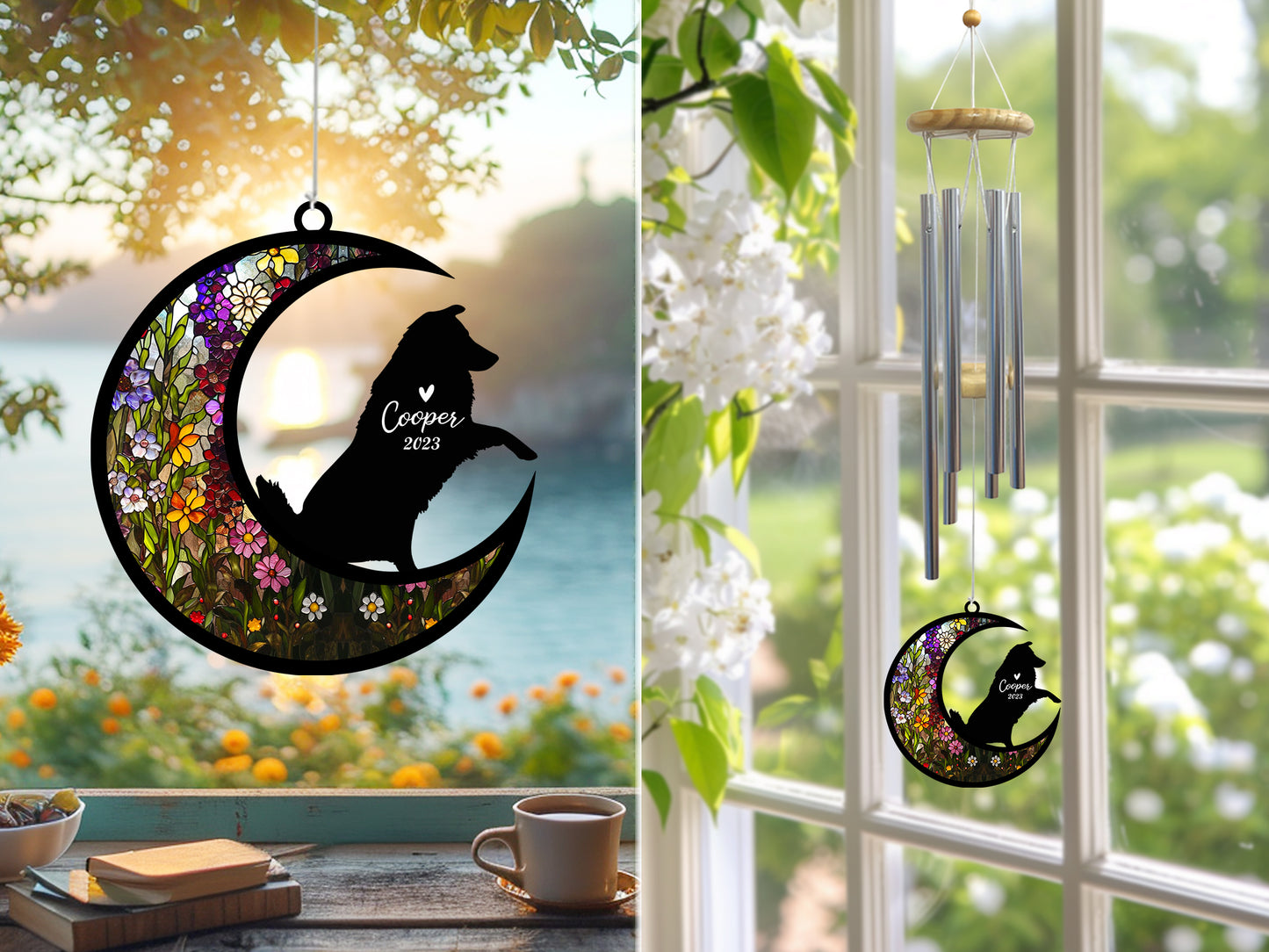 Netecom Australian Shepherd Dog Wind Chimes Memorial, Pet Memorial Windchime for Dogs Suncatcher, Loss of Pet Remembrance Gift, Sympathy Wind Chimes Outside Garden Decor, Dog Passing Away Gifts