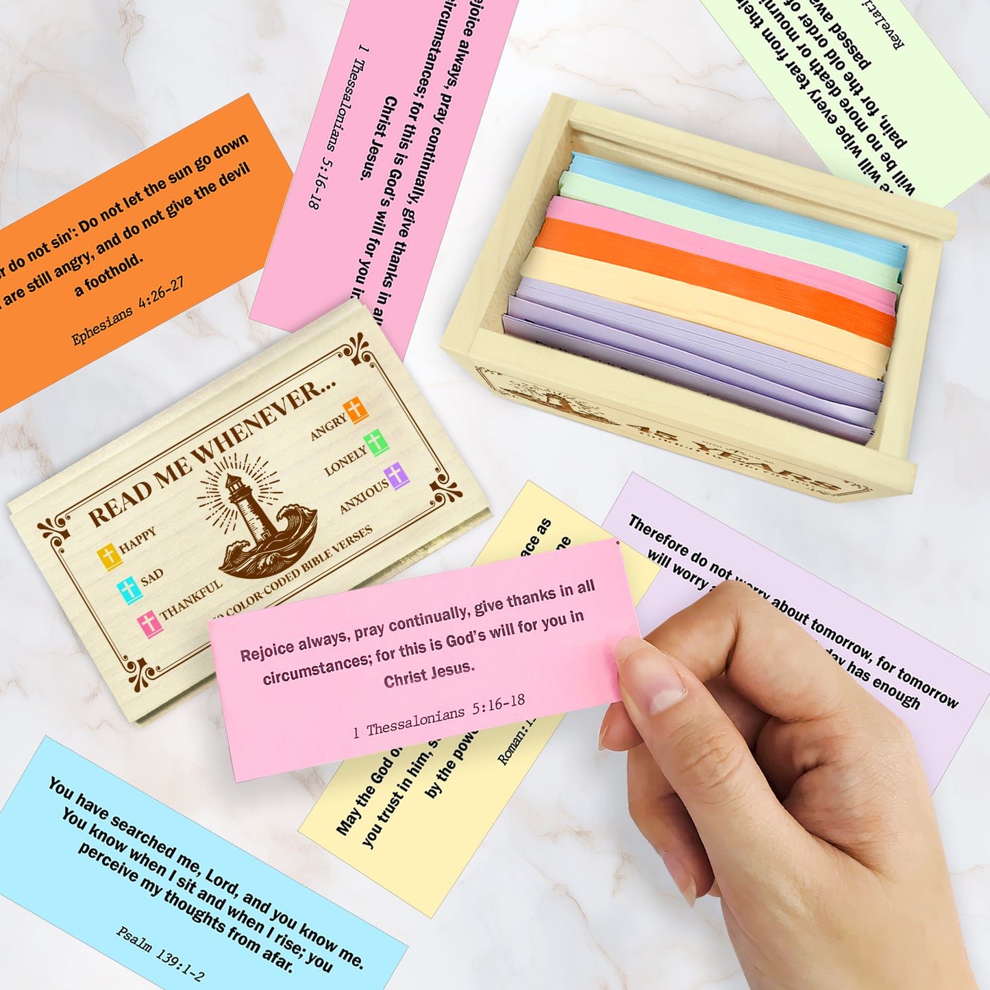 Netecom Personalized Bible Verse Box for 45 Years Birthday, Custom Name & Age, Engraved Wood Scripture Box with Pocket Cross, 150 Daily Bible Verse Cards, Christian Birthday Gift