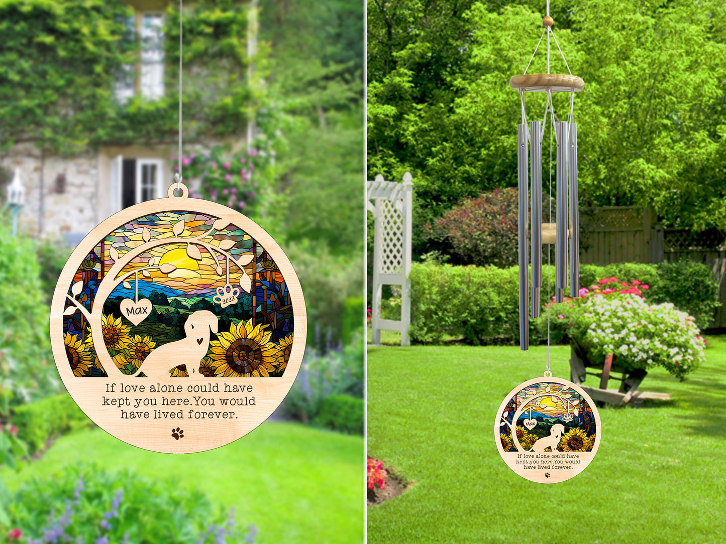 Netecom Dachshund Dog Wind Chimes Memorial, Personalized Pet Memorial Wind Chimes for Dogs Suncatcher, Dog Loss Memorial Ornament, Sympathy Wind Chimes Outside Garden Decor, Loss of Pet Remembrance Gift
