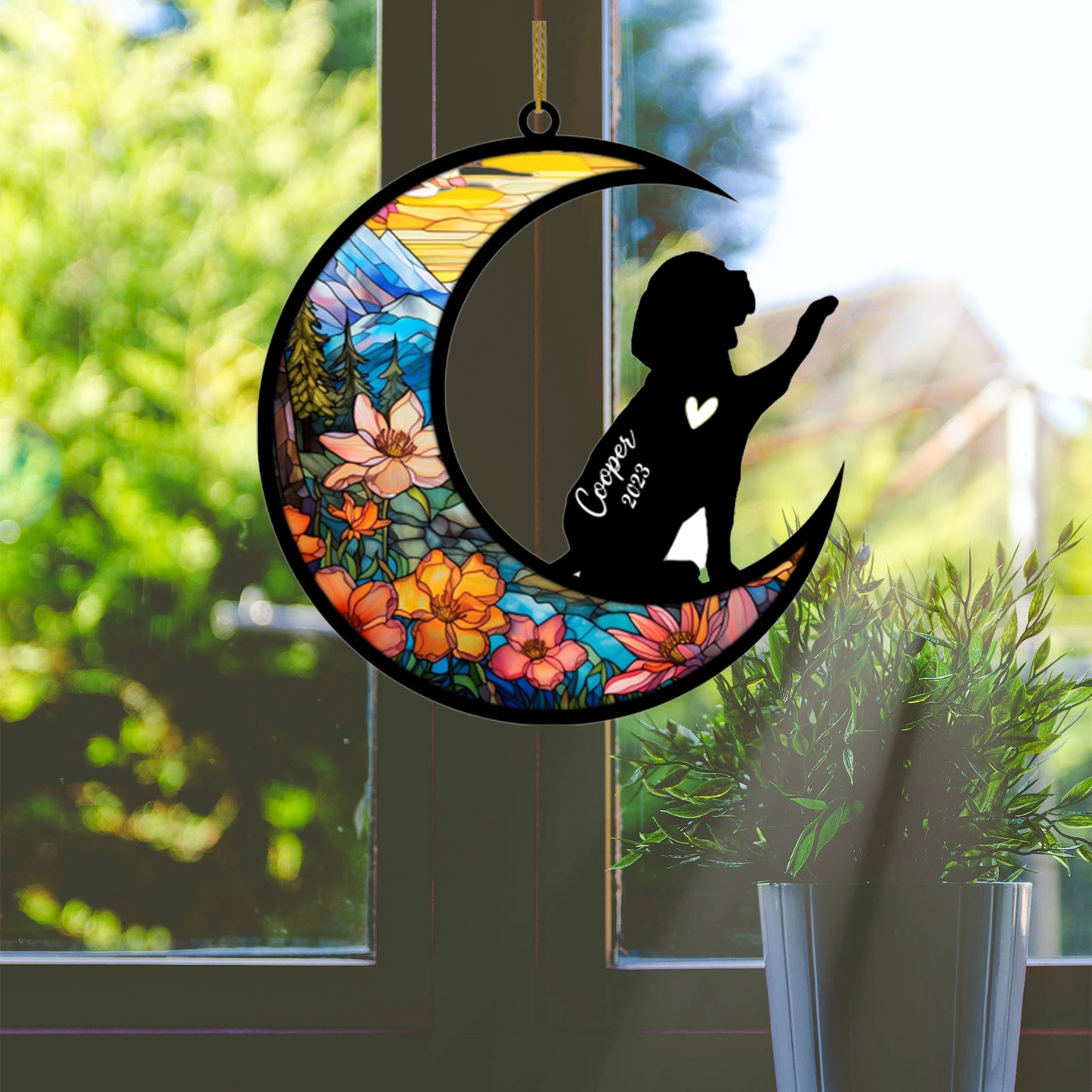 Netecom Personalized Beagle Memorial Suncatcher, Beagle Christmas Ornament with Name Date, Dog Memorial Ornament Loss of Pet Sympathy Gift, Pet Loss Stained Glass