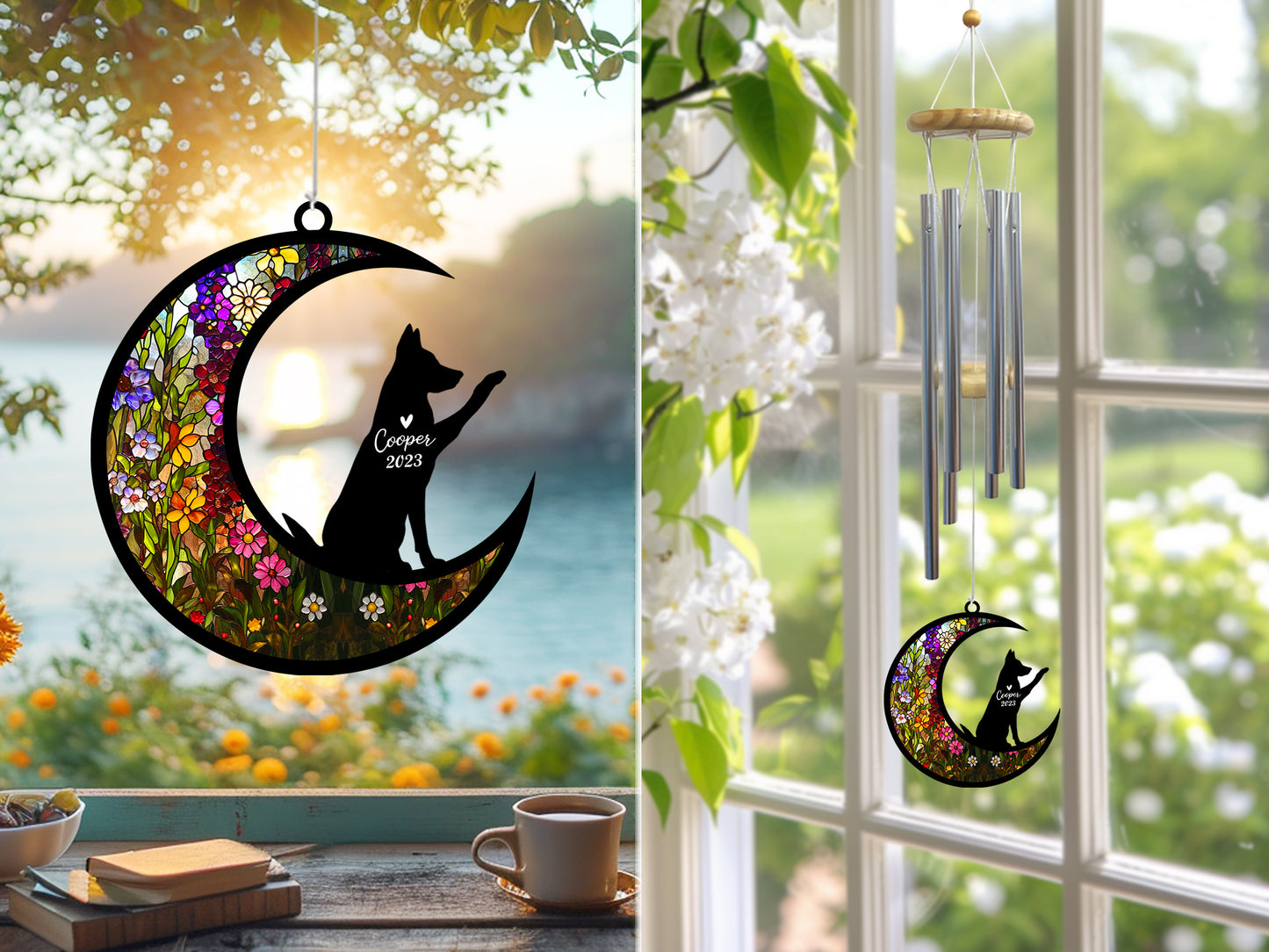 Netecom German Shepherd Dog Wind Chimes Memorial, Pet Memorial Windchime for Dogs Suncatcher, Loss of Pet Remembrance Gift, Sympathy Wind Chimes Outside Garden Decor, Dog Passing Away Gifts