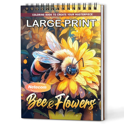 Netecom Large Print Bee and Flowers Coloring Book For Adults