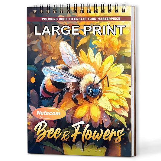 Netecom Large Print Bee and Flowers Coloring Book For Adults
