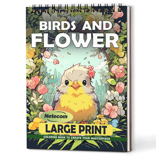 Netecom Large Print Birds And Flower Coloring Book For Adults