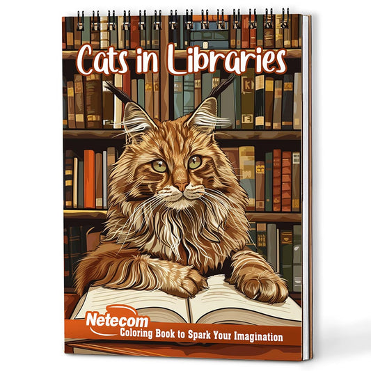 Netecom Cats in Libraries Coloring Book For Adults