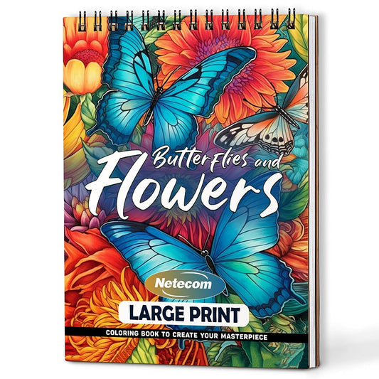 Netecom Large Print Butterflies and Flowers Coloring Book For Adults