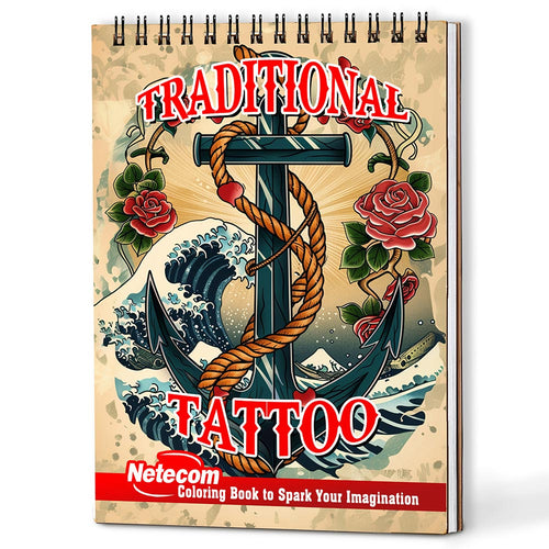 Netecom Traditional Tattoo Coloring Book For Adults