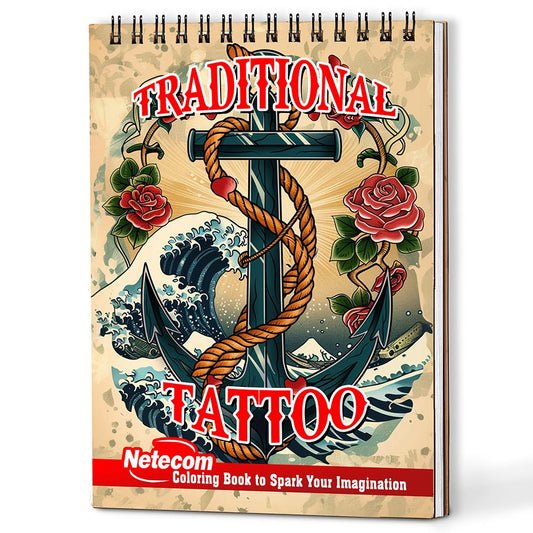 Netecom Traditional Tattoo Coloring Book For Adults