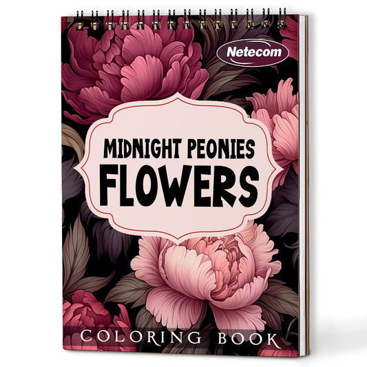 Netecom Midnight Peonies Flowers Coloring Book For Adults