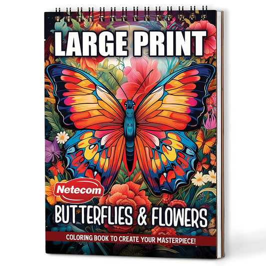 Netecom Large Print Butterflies and Flowers Coloring Book For Adults