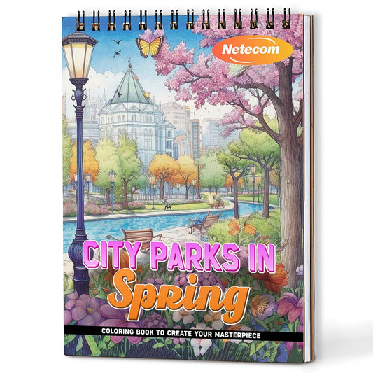 City Parks in Spring Coloring Book For Adults