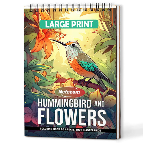 Netecom Large Print Hummingbird and Flowers Coloring Book For Adults
