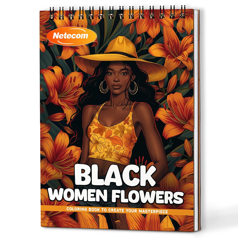 Netecom Black Women Flowers Coloring Book For Adults