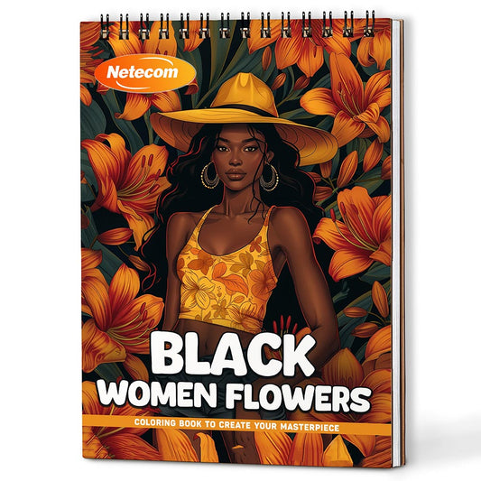 Netecom Black Women Flowers Coloring Book For Adults
