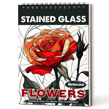 Netecom Stained Glass Flowers Coloring Book For Adults