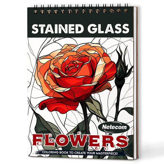 Netecom Stained Glass Flowers Coloring Book For Adults