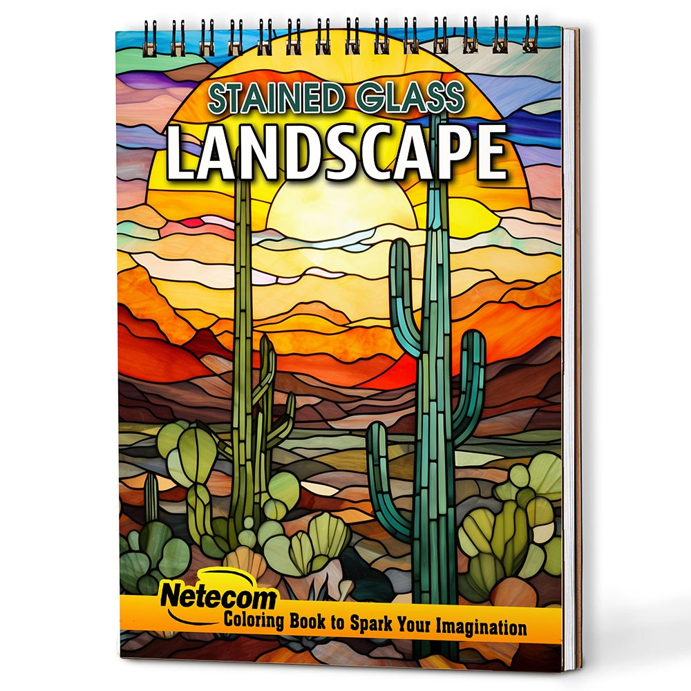 Netecom Stained Glass Landscape Coloring Book For Adults