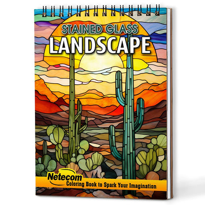 Netecom Stained Glass Landscape Coloring Book For Adults