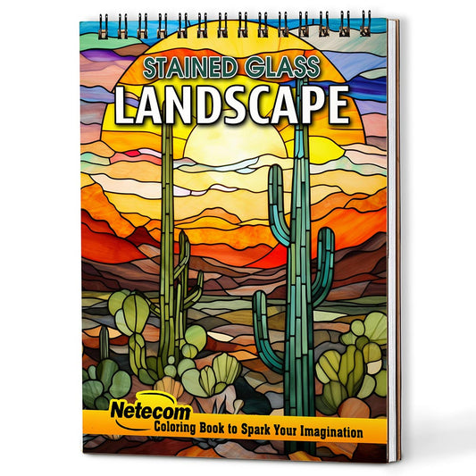 Netecom Stained Glass Landscape Coloring Book For Adults