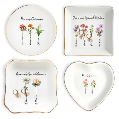 Netecom Custom Birth Month Flower Ceramic Jewelry Tray , Personalized Name Ring Dish , Elegant Gift for Birthday or Mother’s Day